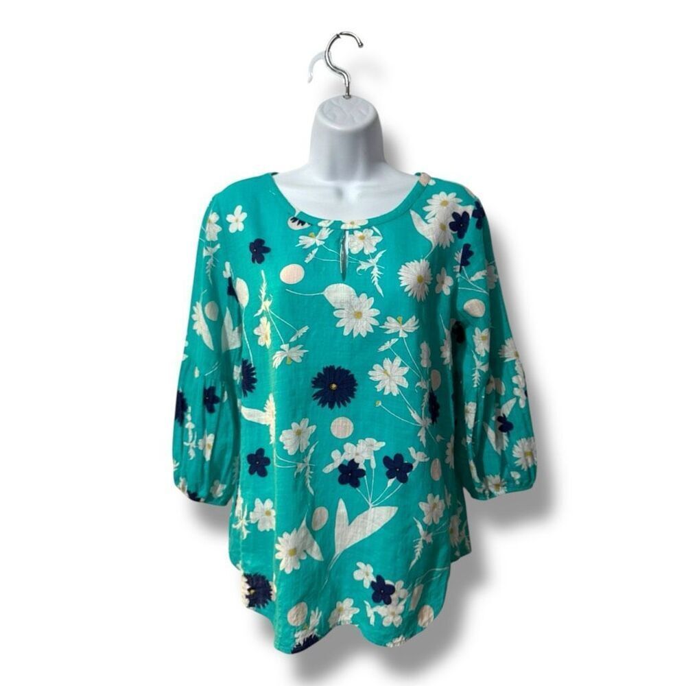 🔥4/$25 Van Heusen Women's Floral Print Henley Blouse Long Sleeve Size Small